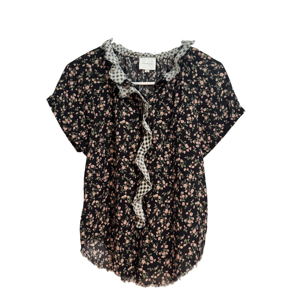 Sundays By We Are Sundays Small Leah Gingham Floral Print Button Down Shirt